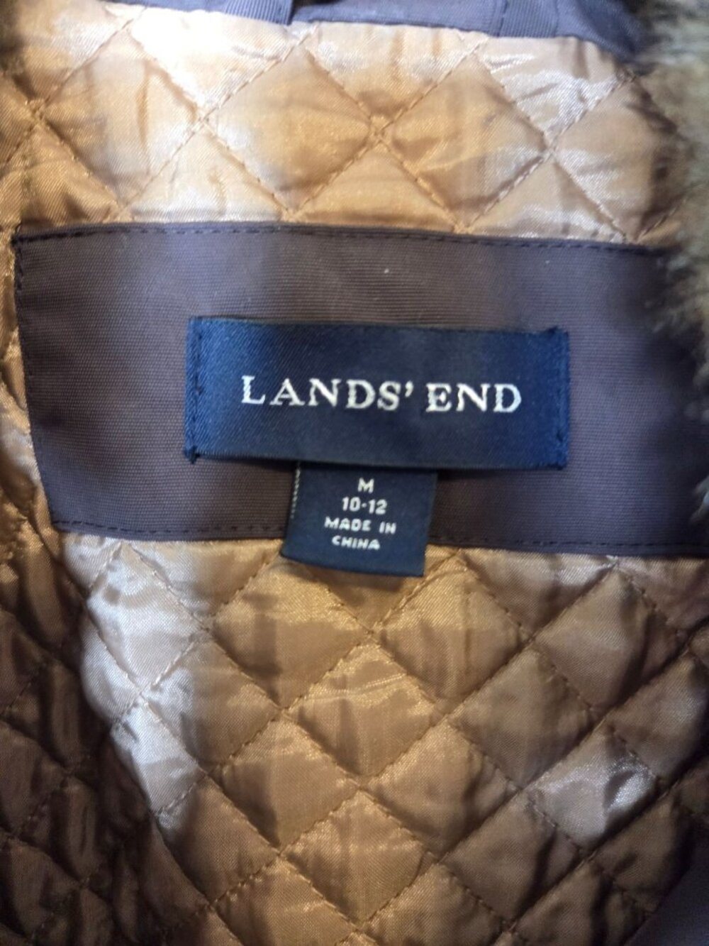 Lands End Womens Brown Parka Coat M 10-12 Faux Fur Collar Quilted Lining Nylon - Picture 4 of 10